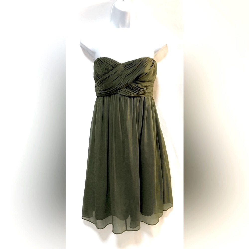 J Crew Women’s Olive Green Silk Bandeau Dress